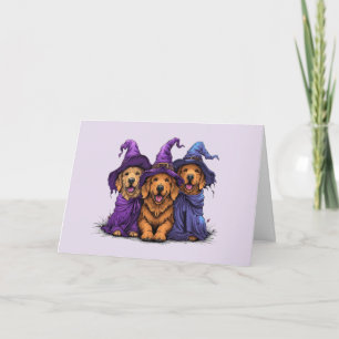 Happy Halloween Golden Retriever Dogs Witches Card