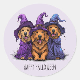Happy Halloween Golden Retriever Dogs Witches Classic Round Sticker
