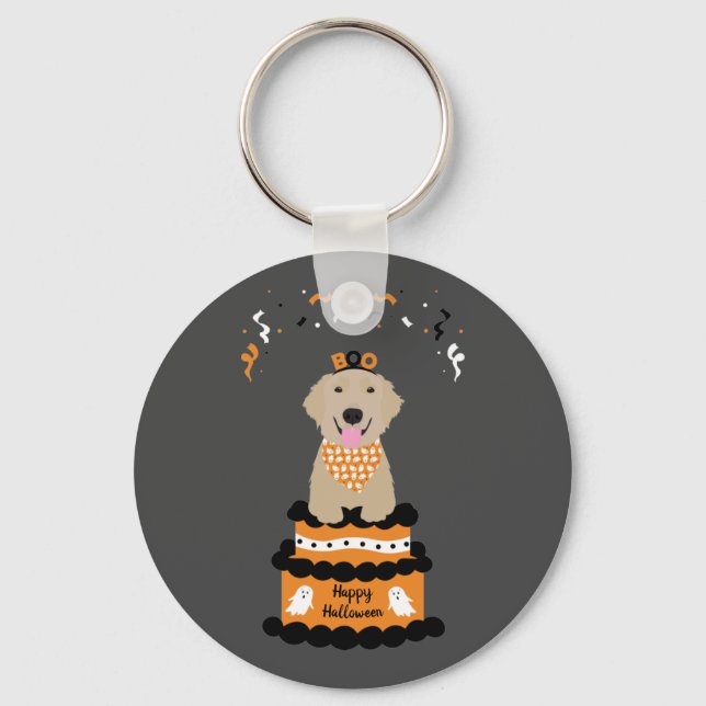 Happy Halloween Golden Retriever Spooky Ghost Boo Key Ring (Front)