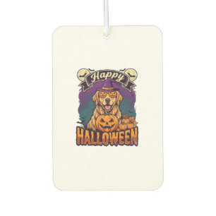 Happy Halloween Golden Retriever Witch Hat Pumpkin Car Air Freshener