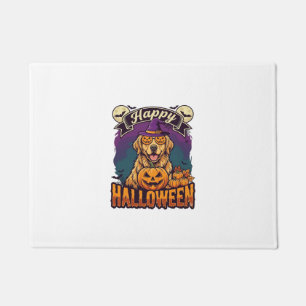 Happy Halloween Golden Retriever Witch Hat Pumpkin Doormat