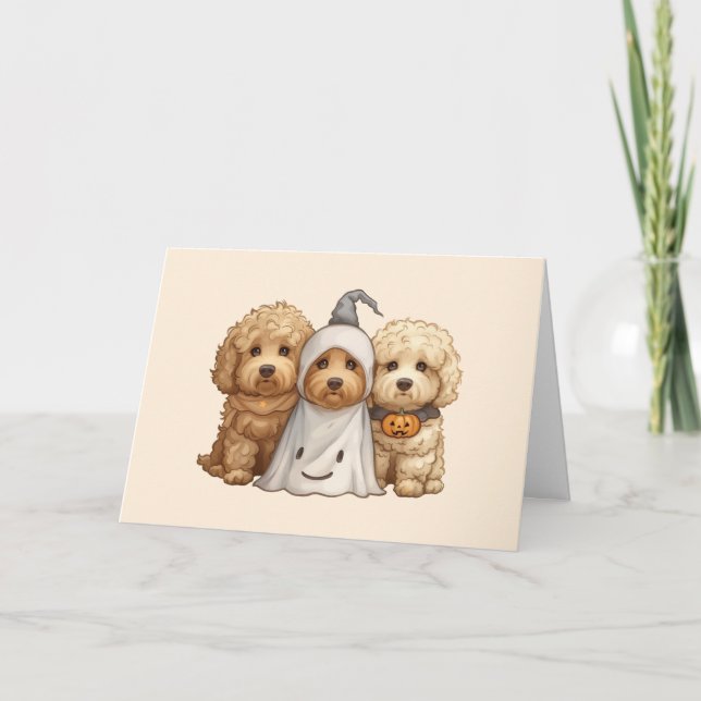 Happy Halloween Goldendoodle Dogs Card (Front)