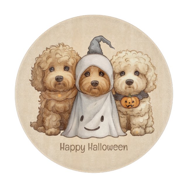 Happy Halloween Goldendoodle Dogs Cutting Board (Front)