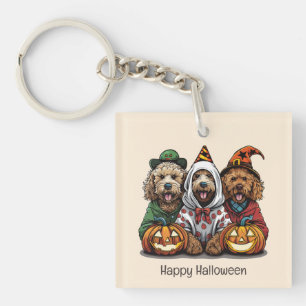 Happy Halloween Goldendoodle Dogs Key Ring