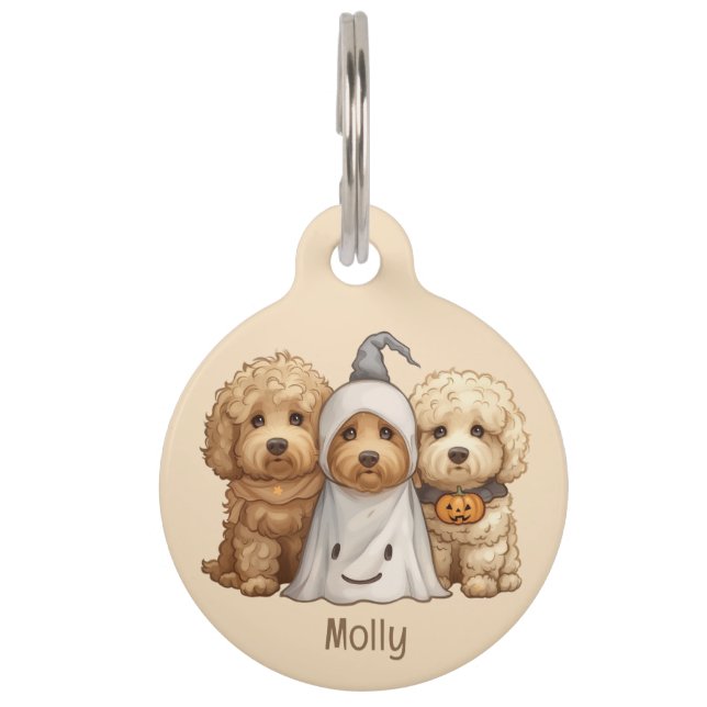 Happy Halloween Goldendoodle Dogs Pet Tag (Front)