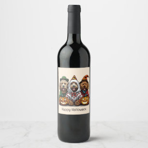 Happy Halloween Goldendoodle Dogs Wine Label