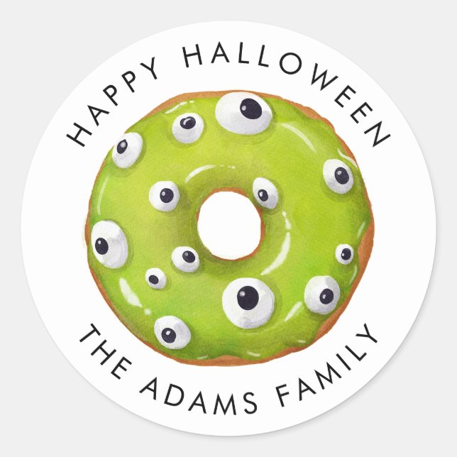 Happy Halloween Gooey Green Doughnut Classic Round Sticker (Front)