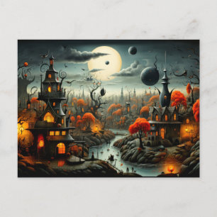 Happy Halloween   Gothic Haunted Landscape Postcard