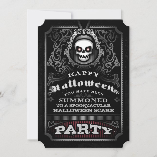 Happy Halloween Gothic Party Invite - Evil Skull (Front)
