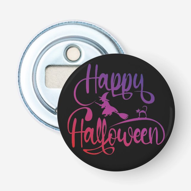 Happy Halloween gradient flying witch cat  Bottle Opener (Front)