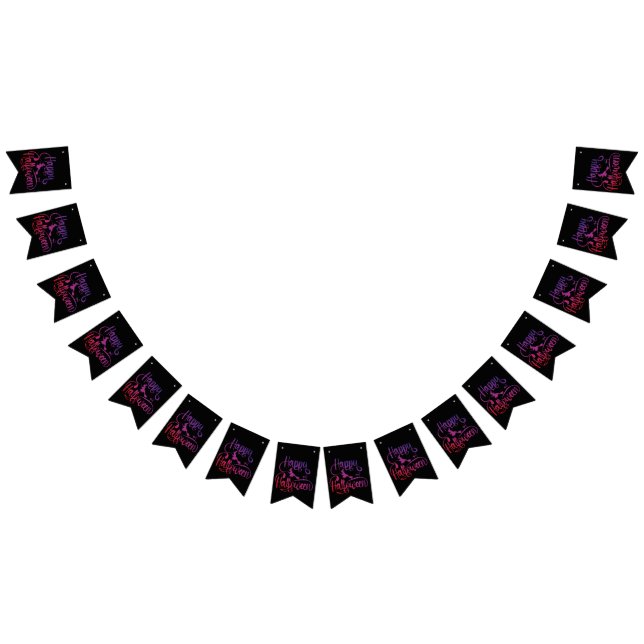 Happy Halloween gradient flying witch cat  Bunting (All)