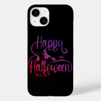 Happy Halloween gradient flying witch cat 