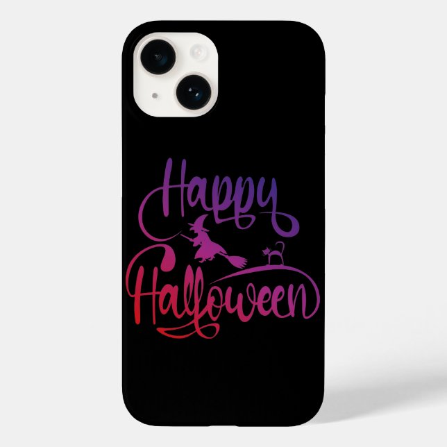 Happy Halloween gradient flying witch cat  Case-Mate iPhone Case (Back)