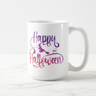 Happy Halloween gradient flying witch cat Coffee Mug