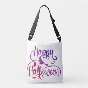 Happy Halloween gradient flying witch cat Crossbody Bag