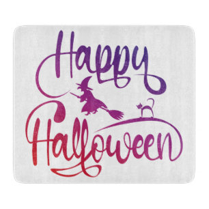Happy Halloween gradient flying witch cat  Cutting Board