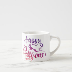 Happy Halloween gradient flying witch cat Espresso Cup