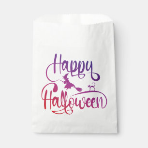 Happy Halloween gradient flying witch cat Favour Bag