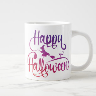 Happy Halloween gradient flying witch cat Large Coffee Mug