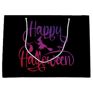 Happy Halloween gradient flying witch cat Large Gift Bag