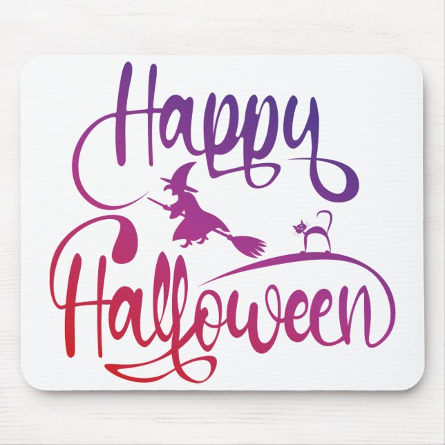 Happy Halloween gradient flying witch cat  Mouse Pad (Front)