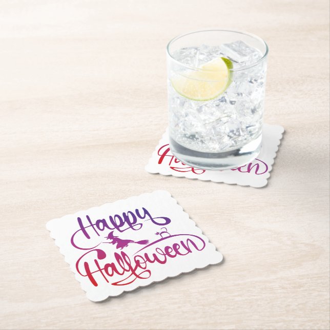 Happy Halloween gradient flying witch cat  Paper Coaster (Insitu)