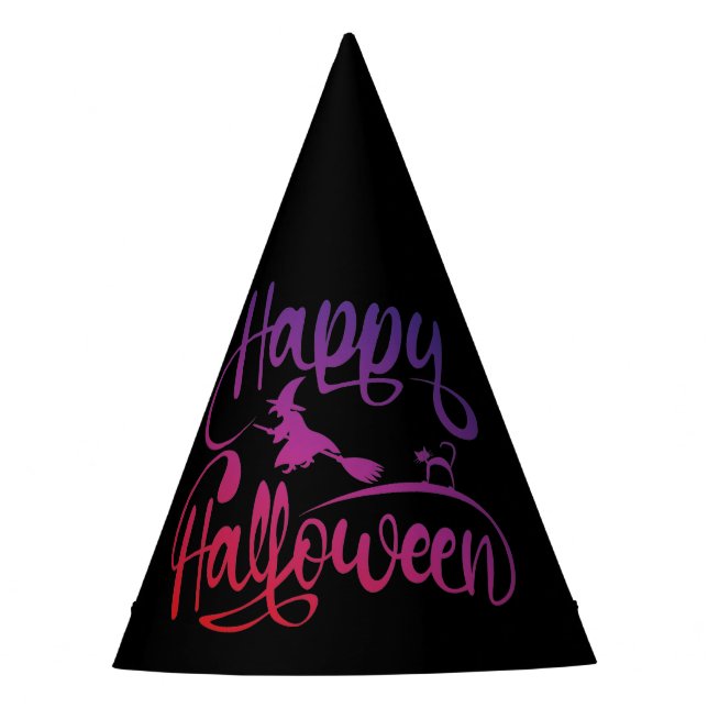 Happy Halloween gradient flying witch cat  Party Hat (Front)