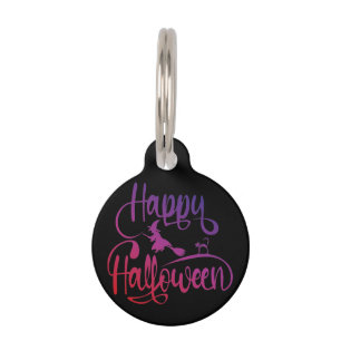 Happy Halloween gradient flying witch cat Pet Tag