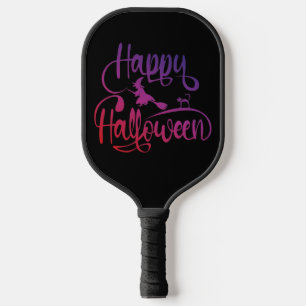 Happy Halloween gradient flying witch cat Pickleball Paddle