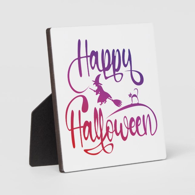 Happy Halloween gradient flying witch cat  Plaque (Front)