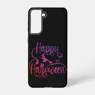 Happy Halloween gradient flying witch cat  Samsung Galaxy Case