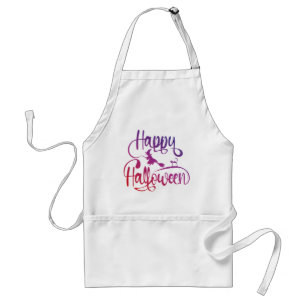 Happy Halloween gradient flying witch cat  Standard Apron