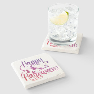 Happy Halloween gradient flying witch cat Stone Coaster