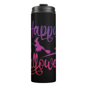 Happy Halloween gradient flying witch cat Thermal Tumbler