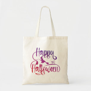 Happy Halloween gradient flying witch cat Tote Bag
