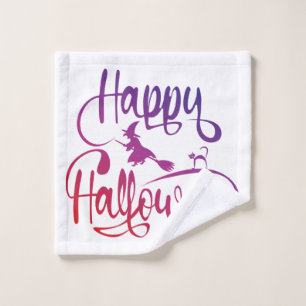 Happy Halloween gradient flying witch cat Wash Cloth