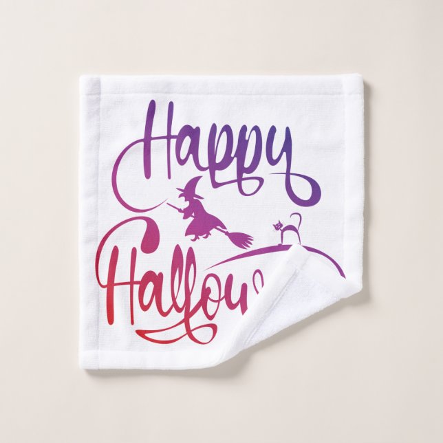 Happy Halloween gradient flying witch cat  Wash Cloth (Wash Cloth)