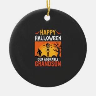 Happy Halloween Grandson Skeleton Pumpkin Ceramic Ornament