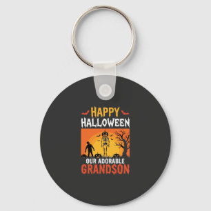 Happy Halloween Grandson Skeleton Pumpkin Key Ring