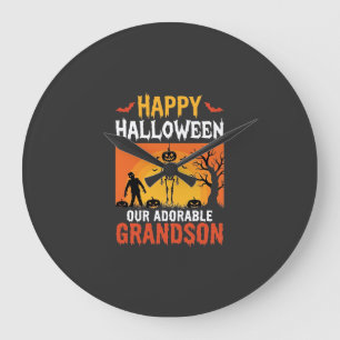 Happy Halloween Grandson Skeleton Pumpkin Large Clock