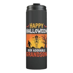Happy Halloween Grandson Skeleton Pumpkin Thermal Tumbler