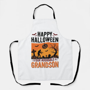 Happy Halloween Grandson Vintage Spooky Shirt Desi Apron