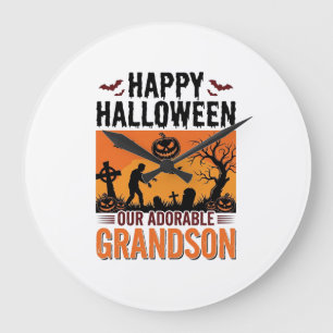 Happy Halloween Grandson Vintage Spooky Shirt Desi Large Clock