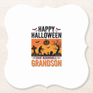 Happy Halloween Grandson Vintage Spooky Shirt Desi Paper Coaster