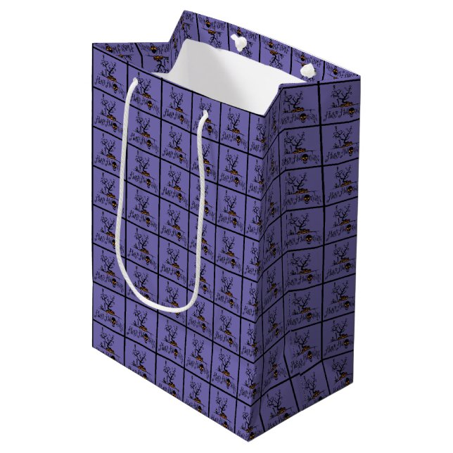 Happy Halloween Grave Yard Medium Gift Bag (Front Angled)