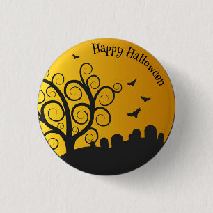 Happy Halloween Graveyard   Pin Button