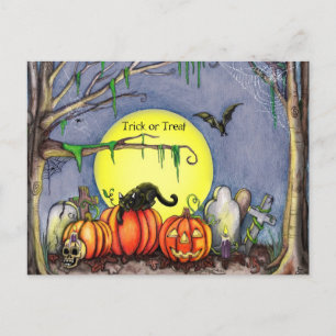 Happy Halloween Graveyard Scene Postcard