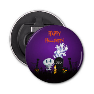 Happy Halloween Graveyard Spooky Skeleton & Ghosts Bottle Opener
