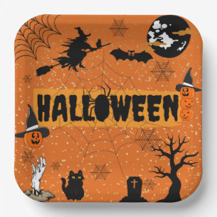HAPPY HALLOWEEN(GRAY) PAPER PLATES