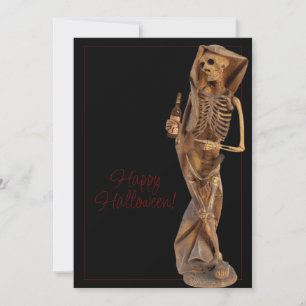 Happy Halloween Greating Card with Death and Wine